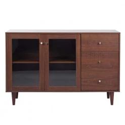 Brown Accent Storage Cabinets Sideboard with 2 Glass Door Cabinet and 3 Drawer by VERYKE