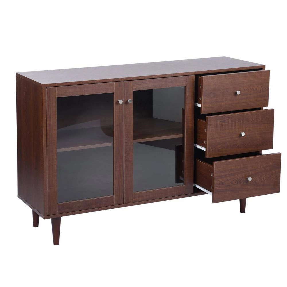 Brown Accent Storage Cabinets Sideboard with 2 Glass Door Cabinet and 3 Drawer by VERYKE 5 Brown Accent Storage Cabinets Sideboard with 2 Glass Door Cabinet and 3 Drawer by VERYKE - Image 3