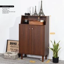 Brown Shoe Cabinet Storage Cabinet with 2 Doors and Wood Legs by VERYKE -Greenington Shop brown veryke accent cabinets yb w131449255 31 1000