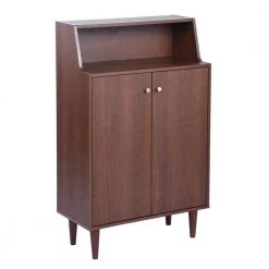 Brown Shoe Cabinet Storage Cabinet with 2 Doors and Wood Legs by VERYKE