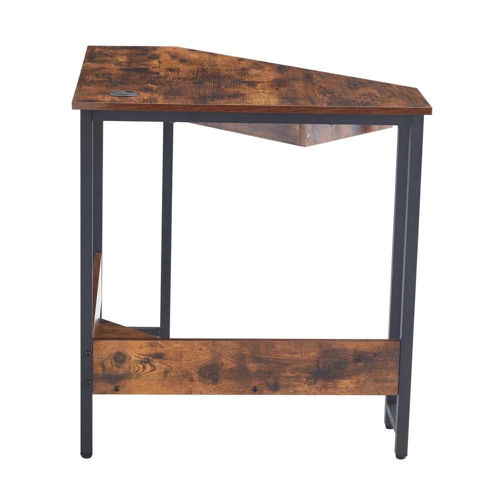 28.34 in. Triangle Brown MDF Computer Desk Corner Desk Workstation with Smooth Keyboard Tray Storage Shelf & Steel Frame by VERYKE 7 28.34 in. Triangle Brown MDF Computer Desk Corner Desk Workstation with Smooth Keyboard Tray Storage Shelf & Steel Frame by VERYKE - Image 5