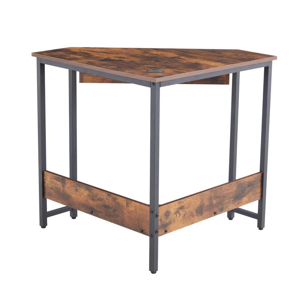 28.34 in. Triangle Brown MDF Computer Desk Corner Desk Workstation with Smooth Keyboard Tray Storage Shelf & Steel Frame by VERYKE 4 28.34 in. Triangle Brown MDF Computer Desk Corner Desk Workstation with Smooth Keyboard Tray Storage Shelf & Steel Frame by VERYKE - Image 2