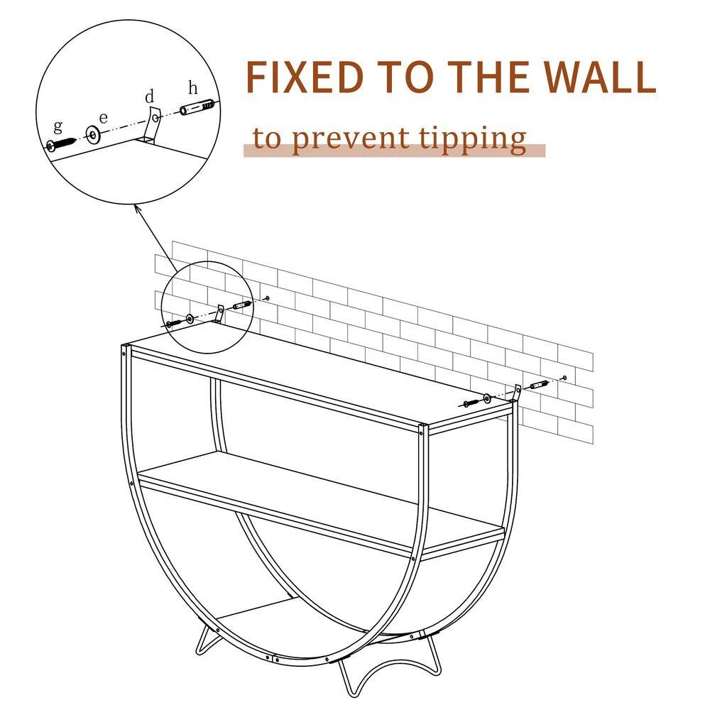 48 in. Brown Industrial Design Demilune Shape Distressed Wood Console Table with Storage Shelf and Metal Frame by VERYKE 8 48 in. Brown Industrial Design Demilune Shape Distressed Wood Console Table with Storage Shelf and Metal Frame by VERYKE - Image 6