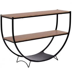 48 in. Brown Industrial Design Demilune Shape Distressed Wood Console Table with Storage Shelf and Metal Frame by VERYKE