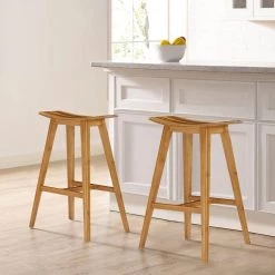 Tigris 26 in. Caramelized with Exotic Tiger Accent 100% Solid Classic Bamboo Counter Stool (Set of 2) by Greenington