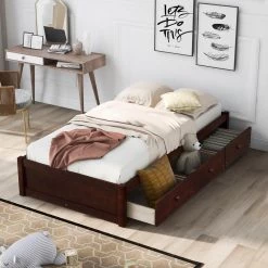 Cherry Twin Size Platform Storage Bed with 3 Drawers by Qualfurn -Greenington Shop cheery qualfurn platform beds bof193634d 40 1000