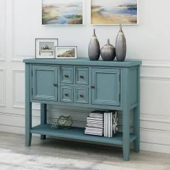 46 in. Rectangle Dark Blue Wood Console Table with 4-Storage Drawers and 2-Cabinets by Qualfurn -Greenington Shop dark blue qualfurn console tables ctm190263m 31 1000