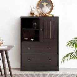 Dark Brown Wood Storage Cabinet with Door 2 Open Shelves and Drawers by VERYKE -Greenington Shop dark brown veryke accent cabinets yhm xmus00141 31 1000