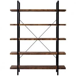 Industrial 63 in. Distressed Brown Wood and Metal Frame 5-Shelf Bookcase with Open Back by Qualfurn -Greenington Shop distressed brown qualfurn bookcases bookshelves ctm196236p 1f 1000