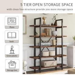 Industrial 63 in. Distressed Brown Wood and Metal Frame 5-Shelf Bookcase with Open Back by Qualfurn -Greenington Shop distressed brown qualfurn bookcases bookshelves ctm196236p 77 1000