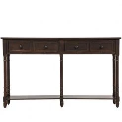 58 in. Espresso Brown Rectangle Wood Console Table Sofa Table with Bottom Shelf and 2 Storage Drawers by VERYKE
