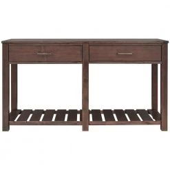 58 in. Espresso Brown Rectangle Wood Console Table Entryway Table with Slatted Shelf and 2 Drawers by VERYKE