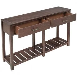 58 in. Espresso Brown Rectangle Wood Console Table Entryway Table with Slatted Shelf and 2 Drawers by VERYKE -Greenington Shop espresso brown veryke console tables yb wf282639aap fa 1000