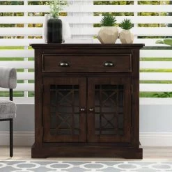 Espresso Storage Cabinet with Doors and Big Wood Drawer by Qualfurn -Greenington Shop espresso qualfurn accent cabinets ctm195159b 31 1000