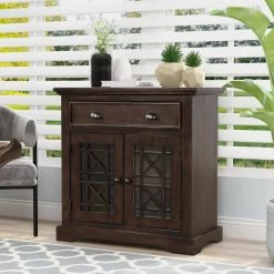 Espresso Storage Cabinet with Doors and Big Wood Drawer by Qualfurn -Greenington Shop espresso qualfurn accent cabinets ctm195159b 40 1000