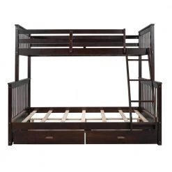 Espresso Twin Over Full Bunk Bed with Ladder and Two Storage Drawers by Qualfurn