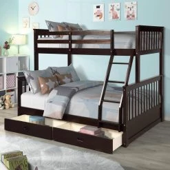Espresso Twin Over Full Bunk Bed with Ladder and Two Storage Drawers by Qualfurn -Greenington Shop espresso qualfurn bunk beds btle000165p c3 1000