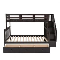Espresso Stairway Twin Over Full Bunk Bed with Drawer and Shelves by Qualfurn