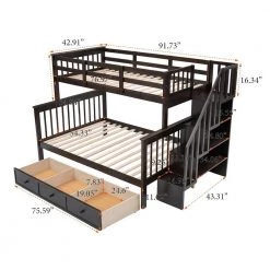 Espresso Stairway Twin Over Full Bunk Bed with Drawer and Shelves by Qualfurn -Greenington Shop espresso qualfurn bunk beds btle000219p 76 1000