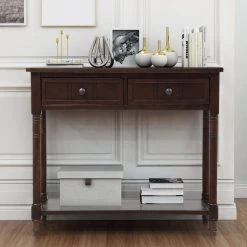36 in. Rectangle Espresso Wood Console Table with 2-Drawers and Bottom Shelf by Qualfurn -Greenington Shop espresso qualfurn console tables ctm191267b 31 1000