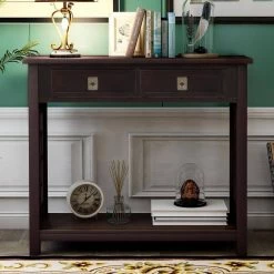36 in. Rectangle Espresso Wood Console Table with 2-Drawers and Bottom Shelf by Qualfurn -Greenington Shop espresso qualfurn console tables ctm193883p 31 1000