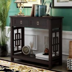 36 in. Rectangle Espresso Wood Console Table with 2-Drawers and Bottom Shelf by Qualfurn -Greenington Shop espresso qualfurn console tables ctm193883p 40 1000