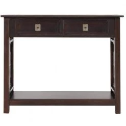 36 in. Rectangle Espresso Wood Console Table with 2-Drawers and Bottom Shelf by Qualfurn