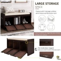 Espresso Storage Bench with Removable Cushion and 3-Flip Lock Storage Cubbies 39 in. W x 14 in. D x 19.8 in. H by Qualfurn -Greenington Shop espresso qualfurn dining benches ctm195385p 4f 1000