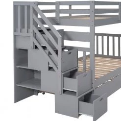 Treva Gray Twin over Twin/Full Bunk Bed with Twin Size Trundle and Drawers by Qualfurn -Greenington Shop gray qualfurn bunk beds ble000025e 1d 1000