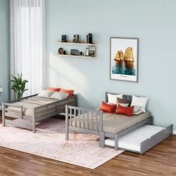 Treva Gray Twin over Twin/Full Bunk Bed with Twin Size Trundle and Drawers by Qualfurn -Greenington Shop gray qualfurn bunk beds ble000025e 31 1000