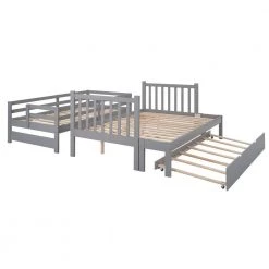 Treva Gray Twin over Twin/Full Bunk Bed with Twin Size Trundle and Drawers by Qualfurn -Greenington Shop gray qualfurn bunk beds ble000025e 44 1000