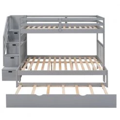 Treva Gray Twin over Twin/Full Bunk Bed with Twin Size Trundle and Drawers by Qualfurn -Greenington Shop gray qualfurn bunk beds ble000025e fa 1000