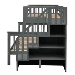 Jeniffer Gray Twin over Full Bunk Bed with Twin size Trundle by Qualfurn -Greenington Shop gray qualfurn bunk beds ble000119e 1f 1000
