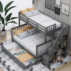 Jeniffer Gray Twin over Full Bunk Bed with Twin size Trundle by Qualfurn -Greenington Shop gray qualfurn bunk beds ble000119e 31 1000