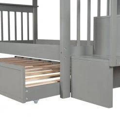 Gray Stairway Twin Over Twin Bunk Bed with Twin Size Trundle by Qualfurn -Greenington Shop gray qualfurn bunk beds btle000209e 44 1000