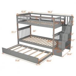 Gray Stairway Twin Over Twin Bunk Bed with Twin Size Trundle by Qualfurn -Greenington Shop gray qualfurn bunk beds btle000209e 76 1000