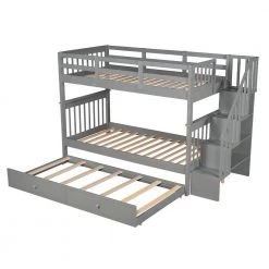 Gray Stairway Twin Over Twin Bunk Bed with Twin Size Trundle by Qualfurn -Greenington Shop gray qualfurn bunk beds btle000209e e1 1000