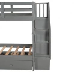 Gray Stairway Twin Over Twin Bunk Bed with Twin Size Trundle by Qualfurn -Greenington Shop gray qualfurn bunk beds btle000209e fa 1000
