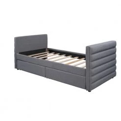 Gray Twin Modern Linen Upholstered Daybed with 2-Drawers by Qualfurn -Greenington Shop gray qualfurn daybeds bwm000502e 1f 1000
