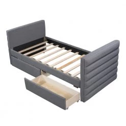 Gray Twin Modern Linen Upholstered Daybed with 2-Drawers by Qualfurn -Greenington Shop gray qualfurn daybeds bwm000502e c3 1000