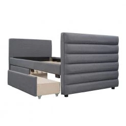Gray Twin Modern Linen Upholstered Daybed with 2-Drawers by Qualfurn -Greenington Shop gray qualfurn daybeds bwm000502e fa 1000