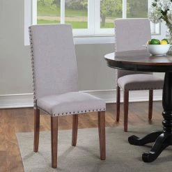 Gray Upholstered Dining Side Chair with Copper Nails (Set of 2) by Qualfurn -Greenington Shop gray qualfurn dining chairs dof199451e 31 1000