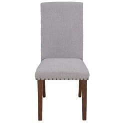 Gray Upholstered Dining Side Chair with Copper Nails (Set of 2) by Qualfurn