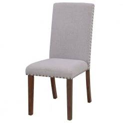 Gray Upholstered Dining Side Chair with Copper Nails (Set of 2) by Qualfurn -Greenington Shop gray qualfurn dining chairs dof199451e c3 1000