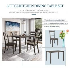 5-Piece Rectangle Wood Top Gray Dining Table Set by Qualfurn -Greenington Shop gray qualfurn dining room sets dtm000015e 1f 1000