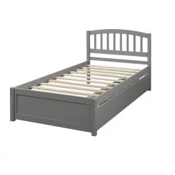 Gray Wood Frame Twin Platform Bed with Two Drawers and Headboard by VERYKE