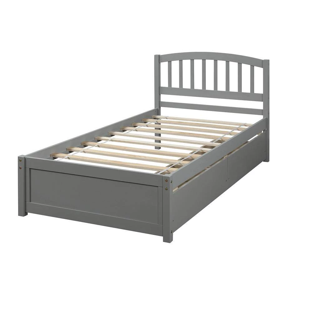Gray Wood Frame Twin Platform Bed with Two Drawers and Headboard by VERYKE 3 Gray Wood Frame Twin Platform Bed with Two Drawers and Headboard by VERYKE