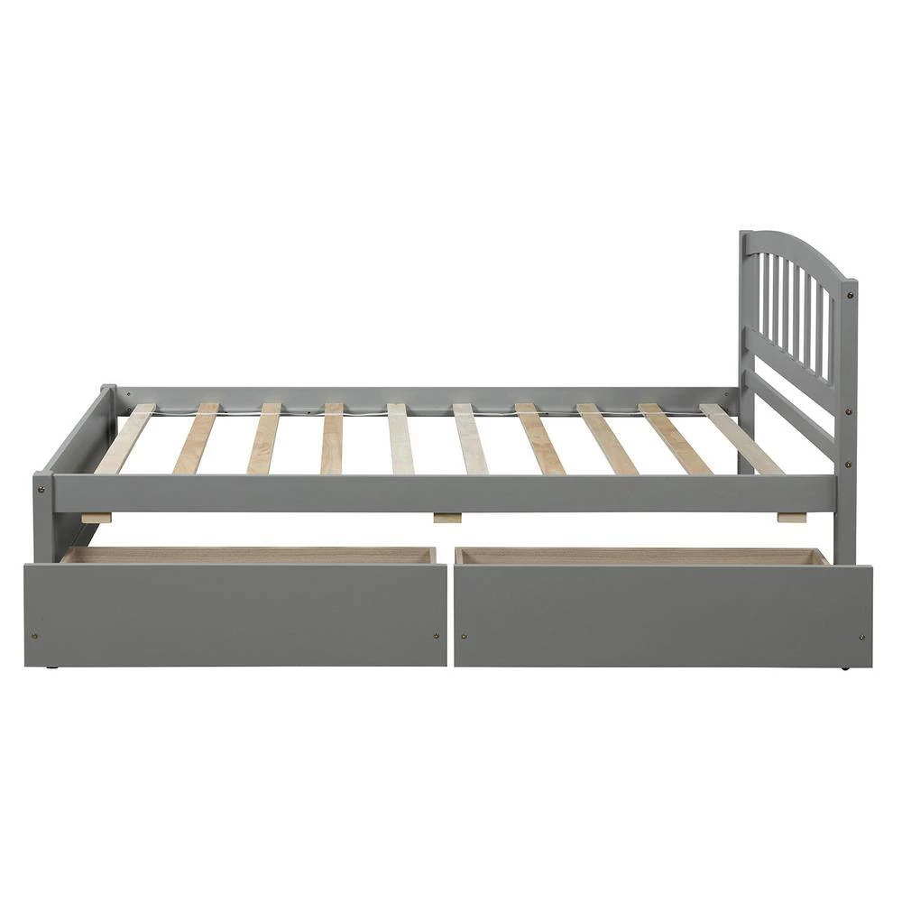 Gray Wood Frame Twin Platform Bed with Two Drawers and Headboard by VERYKE 4 Gray Wood Frame Twin Platform Bed with Two Drawers and Headboard by VERYKE - Image 2