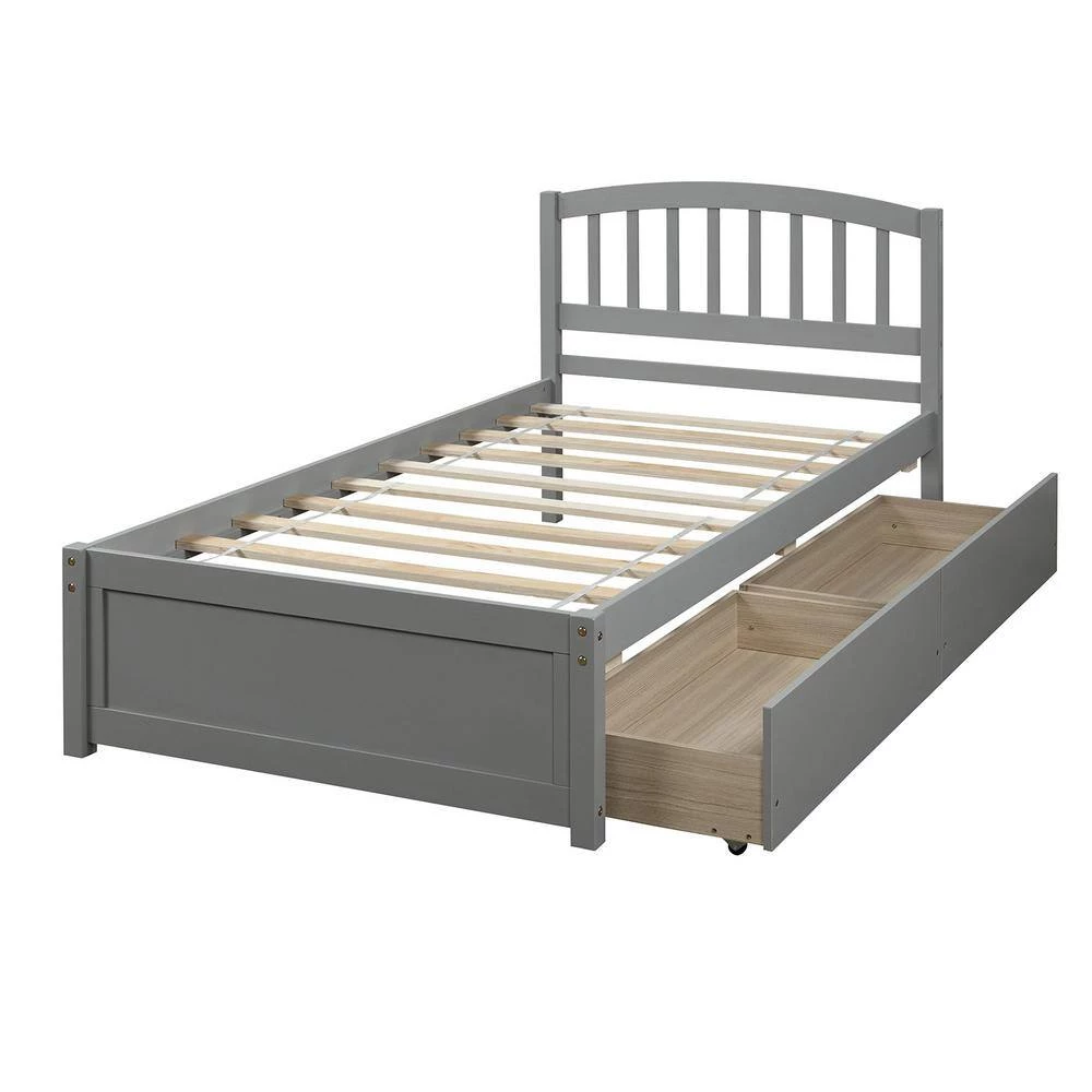 Gray Wood Frame Twin Platform Bed with Two Drawers and Headboard by VERYKE 9 Gray Wood Frame Twin Platform Bed with Two Drawers and Headboard by VERYKE - Image 7