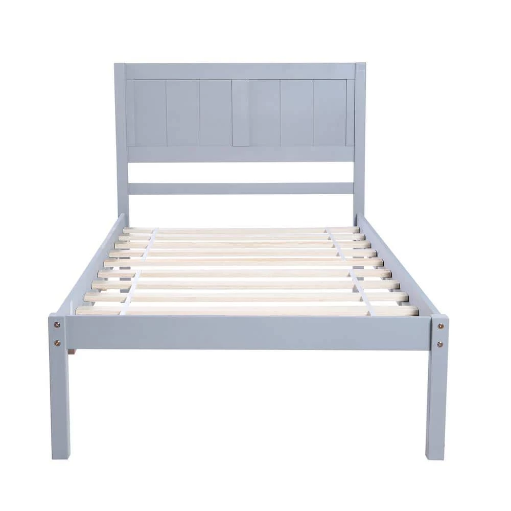 Gray Wood Frame Twin Platform Bed with Headboard by VERYKE 3 Gray Wood Frame Twin Platform Bed with Headboard by VERYKE